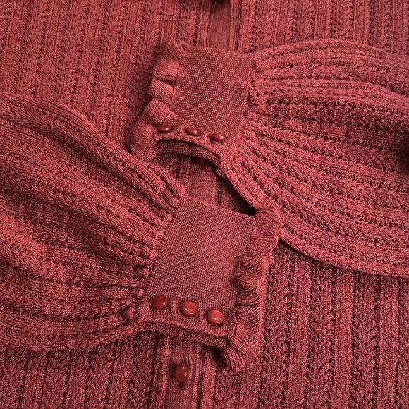 EUC Sezane Louis Ruffle Sleeve Cardigan in Rosewood Pink Merino Wool | size L - Picture 5 of 10